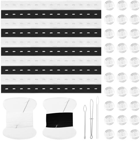 10Pcs elastico in vita, regolatore vita, estensore vita per pantaloni, per stringere vita dei jeans, per stringere i bottoni dei pantaloni con 30 botton, 2 Sewing Kit & 3 Thread Hook Supplies