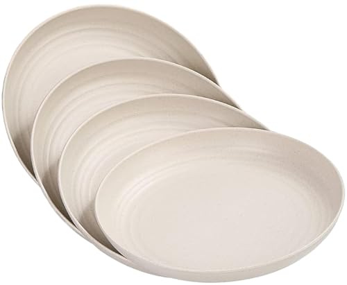 Set di 4 piatti in plastica riutilizzabili, 20 cm, infrangibili, piatti da campeggio leggeri per picnic, insalata, pasta, feste, casa, ufficio, lavastoviglie e microonde (beige)
