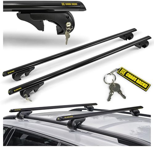 Chaos Racks | Baca Coche Universal para Raíles Abiertos; Barras de Techo; Transporta de Forma Segura Cofre de Techo, Portabicicletas y Escalera; Construcción de Aluminio Ligera y Resistente; 135 cm