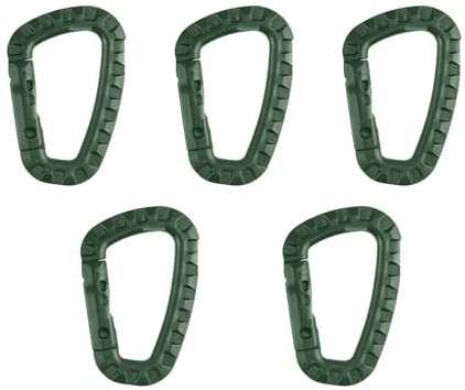 5 Stück Kunststoff Karabiner - Karabinerhaken D-Form, Olivgrün, Passend für Outdoor, Rucksäcke, Taschen und Bergsport, Auch als Bergsteigerschnalle Nutzbar