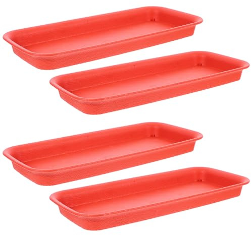 SHINEOFI Lot de 4 Plateaux D’égouttage Rectangulaires pour Pots de Fleurs en Résine Brique Rouge 31 Cm, Récupérateur D’Eau pour Plantes D’intérieur, Support Stable et Facile à Nettoyer