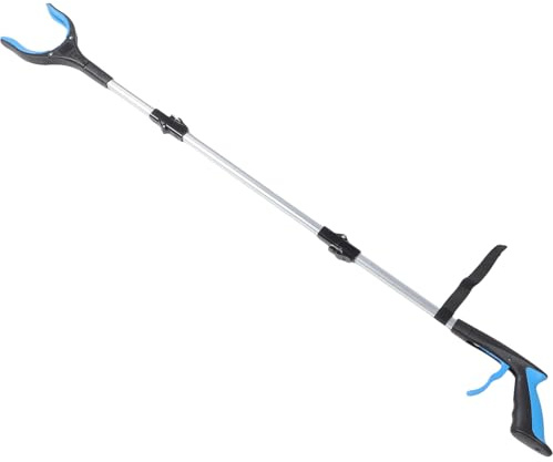 Abaodam Pinza para Basura Plegable de Aluminio y Polipropileno Recogedor de Basura Largo de 3 Pliegues Azul Herramienta Ergonómica para Limpieza Doméstica y Exterior