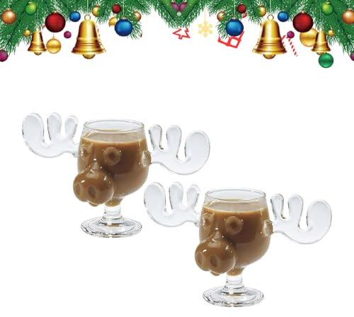 OALYGEI ElchGläser Weihnachtsglas,Elch Gläser Christmas Mug,2025 Neu Weihnachtstassen,Elch Glas Moose Mug,Weihnachtsgläser National Weihnachtsurlaub,Klar,Urlaubsgeschenke für Kaffee,Tee,Getränke (2)