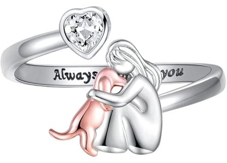 Wilgure Anelli a forma di cuore regolabili con motivi per ragazze e cani galvanizzati per uso a lungo termine per gli amanti degli animali. Personalizza gli anelli con simboli d'amore, come descritto