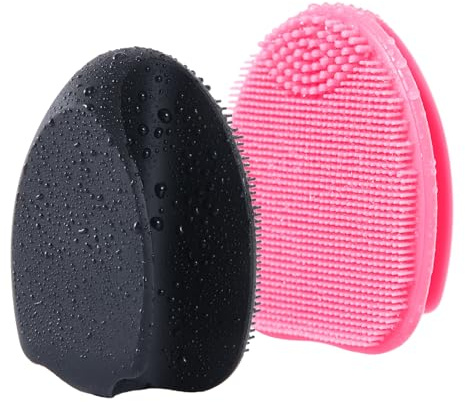 HIEERBUS Manuell exfolieringsborste i silikon, ansiktsrengöringsborste för män och kvinnor, pormaskborttagare, massage för känslig hud, fin och torr hud (svart + rosa)