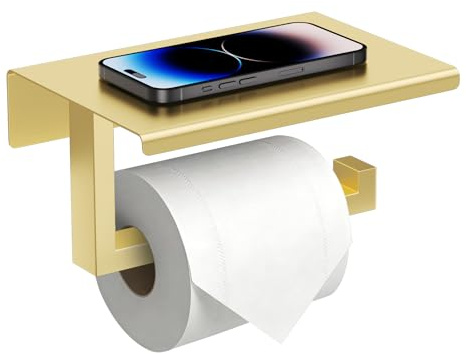 YACVCL Bathroom Toilet Paper Holder with Phone Shelf Brushed Gold