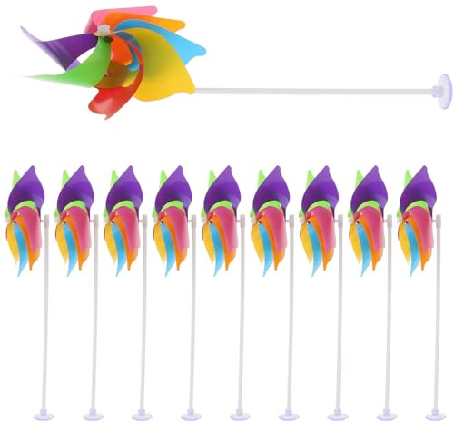 UPKOCH Girandola Decorativa da Giardino 10 Pezzi 18cm 7 Lame Colorate in Legno e Plastica, Ruote a Spillo Portatili per Esterni, Decorazione Patio e Cortile per Festa e Sistemazione
