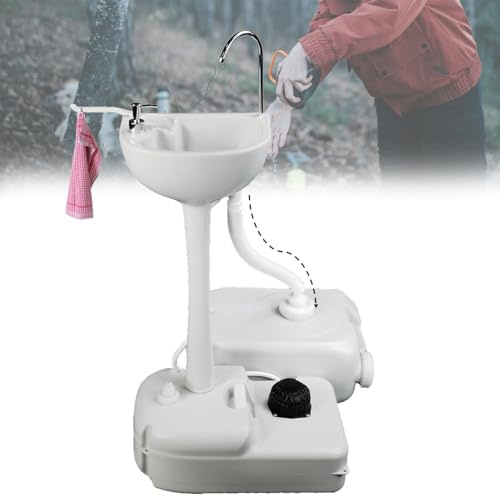 DPLWJPP Camping Spülbecken 17L mit Fußpumpe Wassertank Handtuchhalter Autarkes Waschbecken Camping Mobile Handwaschbecken Spülbecken Waschstation Tragbar für Outdoor-Events