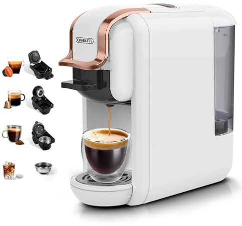 Cafelffe MK-603 Machine à café multi-capsules 4-en-1 pour une seule portion, Machine à expresso chaud/froid 19 bars, Compatible avec les dosettes et le café moulu Nes Original/DG/ESE, 1450W, blanc