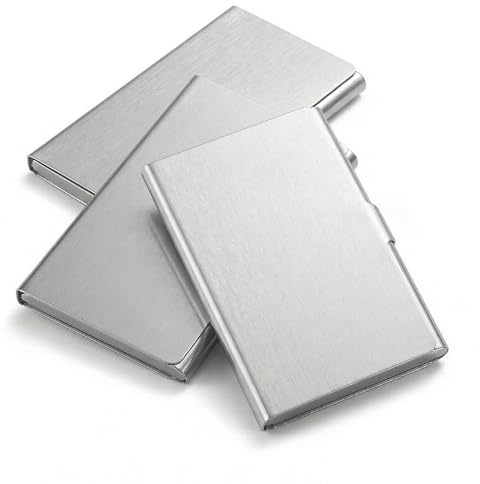 BCHMN 3er Set Visitenkartenetui Edelstahl Silber - Ultraflacher Visitenkartenhalter für Damen & Herren - Elegantes Metall Business Card Case für professionelle Netzwerktreffen