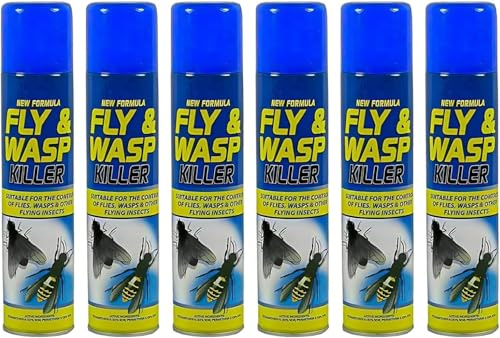 Fly & Wasp Repellent Spray, Powerful, Fast-Acting, Long-Lasting, Easy-to-Use, Protective Barrier, Quick Coverage, Multi-Surface, Ideal for Homeowners, DIY Users, Gardeners, 300ml (Pack of 6)