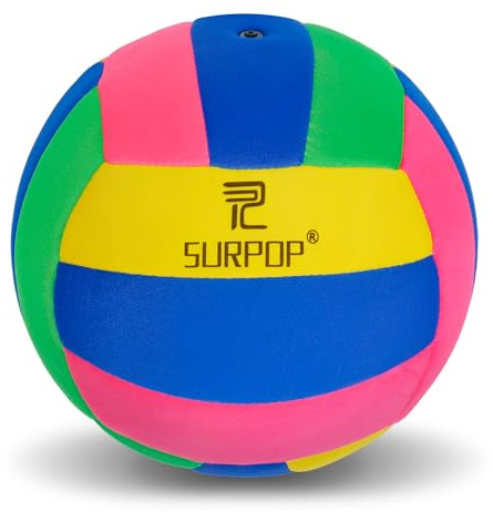 Surpop Soft Indoor Volleyball for Kids and Beginners with Hand Pump | Lightweight fabric-covered ball designed for quieter indoor passing, catching and casual family play