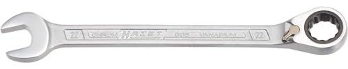 HAZET Knarren-Ring-Maulschlüssel 606-22 I Abtrieb: Außen-Doppel-Sechskant, Schlüsselweite: 22 mm I Betätigungswinkel (5 Grad), Werkzeug für enge Schraubarbeiten an Fahrrad, Auto, usw.