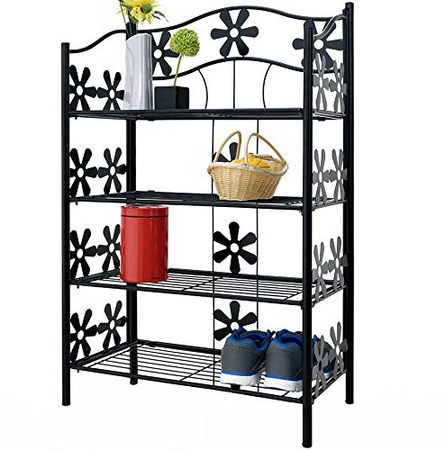 Deuba® Blumenständer 4 Etagen Metall Schwarz Pflanzenständer Indoor Outdoor Blumenregal Balkon Pflanzenregal Gummifüße Garten Blumenbank Blumenhocker