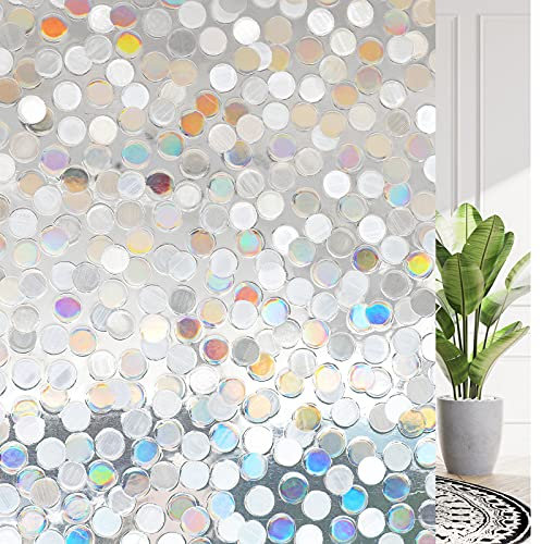 rabbitgoo 3D Fensterfolie Selbstklebend Sichtschutzfolie Statisch Dekofolie Kreise Muster Anti-UV 90 x 200 cm