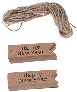 Amosfun Happy new year Kraftpapier GeschenkanhäNger Mit Seil 100 StüCk PapieranhäNger FüR Neujahr Geschenketiketten Zum AnhäNgen Diy Kraftpapier-Tag FüR Party Und Dekoration