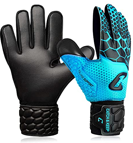 CATCH & KEEP Kralle Junior Pro 3.0 - Guantes Portero Futbol niño - Guantes de Portero niño Profesionales - Falcon Grip Resistentes - Guantes Portero niño, Guantes Futbol niños Portero (4, Azul)