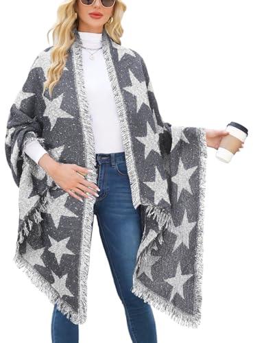 heekpek Damen Schal Deckenstoffschaln Schalcape Winter Schal mit Fransen und Spitzen Enden Schal Oversize Schals damen Winter Stern Schal Oversized Damenschal Lang