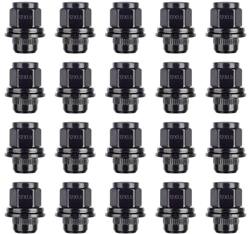 RYBO Set of 20 Black Wheel Nuts, M12 x 1.5, Flat Seated, 21 Hex - Compatible with Toyota Vehicles