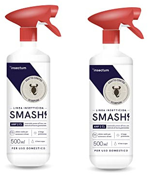 SMASH Spray Insetticida Anti Scorpioni - 2x500 ml - Veleno per Scorpioni da esterno e interno. Senza Permetrina. Istruzioni incluse