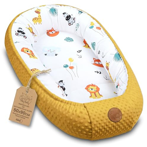 Nest för baby - babynest nyfödd Minky för spjälsäng mångsidigt bärbart kramvänligt tillbehör för spjälsäng varm vinterkokong Safari kola