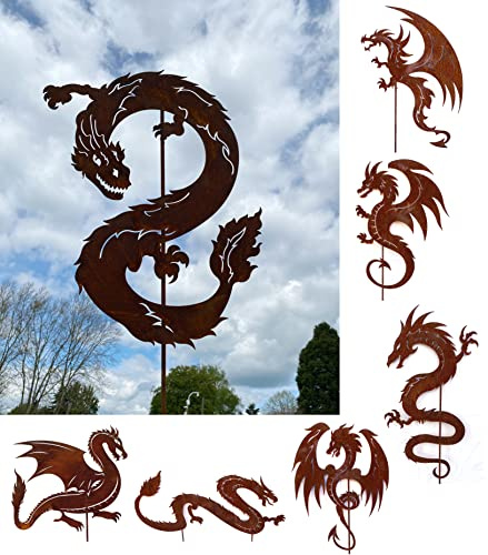 Drache schlängelnd 60x46cm + Stab Gartenstecker Edelrost Schlange