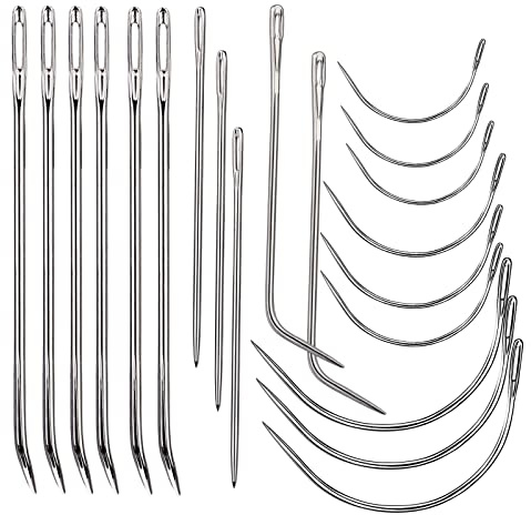 20 st lädersynålar, kraftiga synålar kit inkluderar böjd lädernål, säcknål, handsömnadsnål, lädernålar för klädsel, läderhantverk, matta canvasreparation