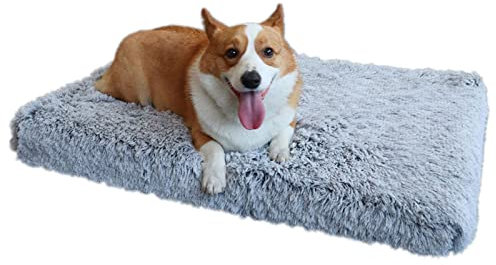 Zoomlie Hundebett Waschbar Wellig Memory Foam Cuddler Kennel Plüsch Flauschig Gemütlich Orthopädisches Hundebett Rechteck Welpensofa für Mittlere Katzen und Hunde (L 75 * 50 * 6 cm, Grau)