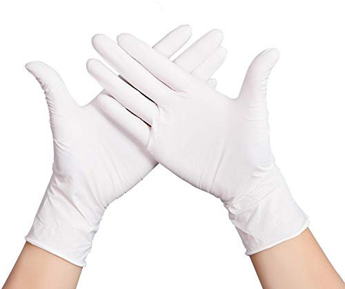 Verschleißfeste Handschuhe weiße Nitrilhandschuhe Einweg Industrializationd Latex Handschuh Sicherheit Einweghandschuhe 100 Stück (Color : White, Size : M)