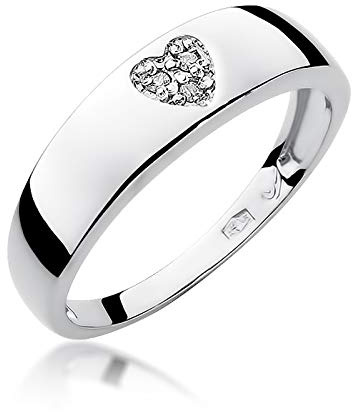 MARKO Herzförmiger Damenring aus Weißgold mit 0,03 Karat Diamanten, 14 Karat Gold (585) | Goldring mit Box | Goldring für Damen (Weißgold, 59 (18.8))