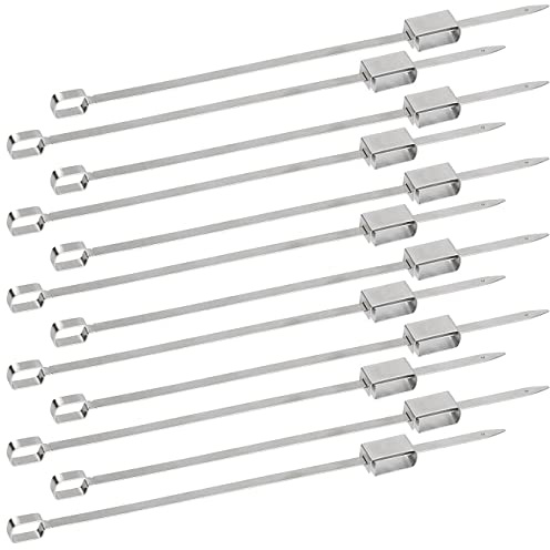Rosenstein & Söhne Grillspieße Lagerfeuer: 12er-Set XXL-Edelstahl-Grillspieße mit Schiebemechanismus, je 34 cm (Grill Drehspieße, Grill-Drehspieß Edelstahl, BBQ)