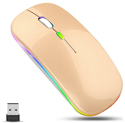 GLOBAL TECH Wireless Bluetooth Mouse, Rechargeable LED Slim Silent Mouse with Dual-Mode 2.4G & Bluetooth, USB Optical Cordless Mouse for Laptop, PC, Computer, Mac, iPad, Tablets (Pink)