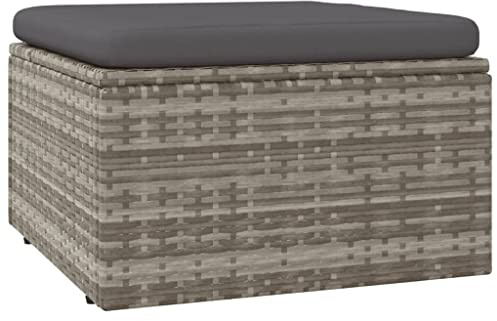 vidaXL Gartenhocker mit Kissen Fußhocker Sitzhocker Beistellhocker Hocker Fußschemel Ottomane Gartenmöbel Stauraum Grau 55x55x30cm Poly Rattan