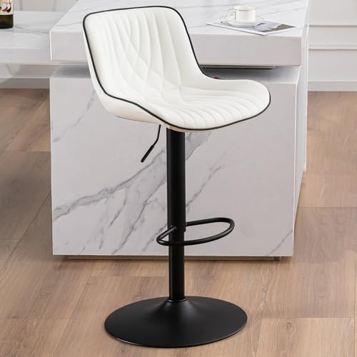 YOUTASTE 1er Barhocker, Drehbar Barstuhl mit Lehne, Höhenverstellbar aus PU-Leder, 360° Drehstuhl, Moderner Bar Hocker Küchenhocker Bar Stool, Weiß