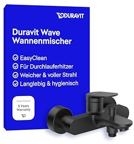 Duravit Wave Wannenarmatur Aufputz für 2 Verbraucher, Einhebel-Wannenmischer mit Keramikmischsystem und Rückflussverhinderer, Schwarz Matt