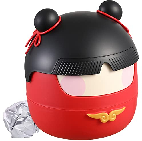 Tuzsocr Petite Poubelle,Mini Poubelle De Bureau avec Couvercle,Poubelle de Style Dessin Animé Mignon Portable,Multifonction Réutilisable,pour la Maison,la Chambre,la Cuisine,la Voiture (Rouge)