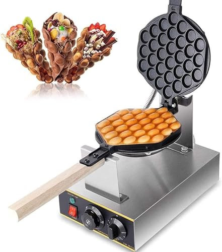 MAXCBD Rotating Waffle Makers Round 1400w, Commercial Waffle Maker & Egg Cake Machine with Non-stick Plates for Restaurant or Bakery, Easy to Clean (Color : 110v)