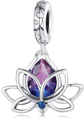 Pendentif Charme de Lotus en Argent Sterling 925 avec Zircone Violette pour Bracelet Pandora