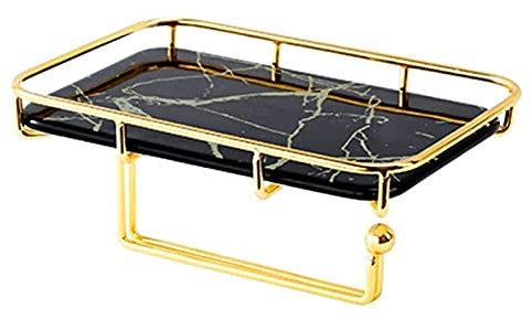 Toilettenpapierhalter Toilettenpapierhalter Goldene Toilettenrollenhalter mit keramischen Regal Light Luxus Gewebe Rollenhalter Wandhalterung Punch-frei Klorollenhalter (Color : Schwarz)