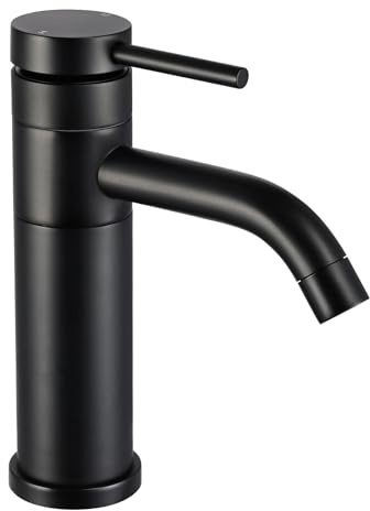 Peppermint Basin Taps Black Bathroom Taps Mixer with 360° Swivel Spout, Bathroom Sink Tap Monobloc Single Lever Hot and Cold Basin Mixer Tap, Matte Black