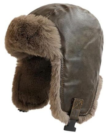 Cozomiz Kunstleder Wintermütze Warme Fliegermütze with Ohrenschützer für Herren Damen Fellmütze Kunstfell Russenmütze Pilotenmütze Hut Trappermütze Dunkelbraun