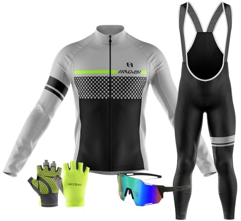 Herren Langarm Radfahren Sets Herbst Radfahren Fahrradtrikot Set Langarm Trikot Pro-Team Trikots MTB＋Winddichte Radfahrerbrille＋Radsport-Handschuhe (XXS,TYP-1)