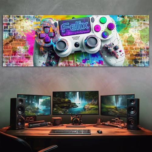 tjapalo® vz123Blau Wanddeko Gamer poster mit Namen personalisiert gaming deko gamer Bild für die Wand Wandbild Jugendzimmer Poster gaming zimmer Bilder für Teenager