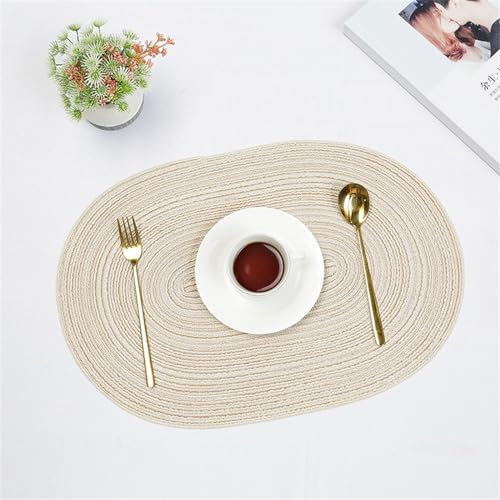 Ueiwffzo 4er Platzsets Oval Gewebte Tischsets Platzset Abwischbar Platzdeckchen für Esszimmer Party Hochzeit Tischdeko (Beige)