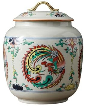 Grain Dispenser with Ceramic,Rice Container, Ceramic Ginger JarTea Jars Chinese Retro Style Gold Tea Cans, Ceramic Coffee Bean Cans, Living Room Snack Cans, Candy Cans, Hotel Decoration Cans Tea Stor