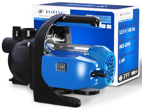 FOTING 1HP Shallow Well Pump, 865GPH Jet Pumps Garden Pump, Water Transfer Draining Irrigation Pumps, Water Booster Jet Pump Stainless Steel for Home Garden Lawn Farm, Blue