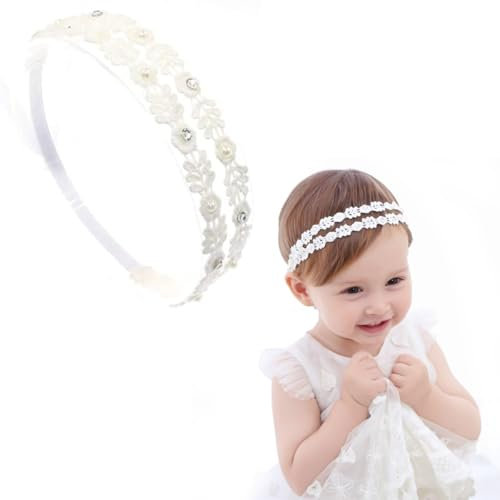 Visxcnu 1Stück Weiß Baby Haarband Floral Elastische Stirnband Perle Strass Baby Mädchen Stirnbänder Weiche Neugeborene Kleinkind Haarschmuck