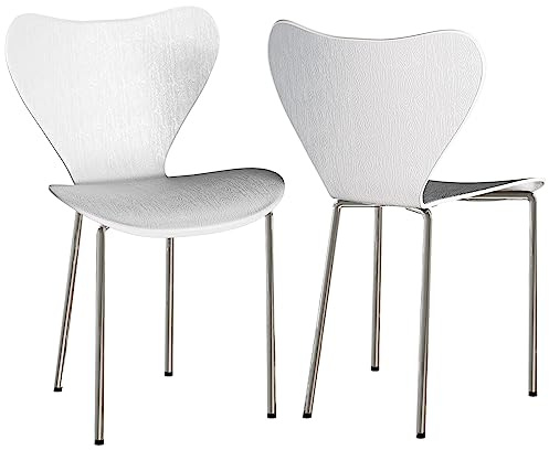 2 Sillas de Comedor Apilables Muebles para Cocina Salón Restaurante, Blanca | 45x40x82 cm Silla Nordica con un Cómodo Respaldo Curvo de Plástico, Estructura Metálica Robusta Resistente a la Corrosión