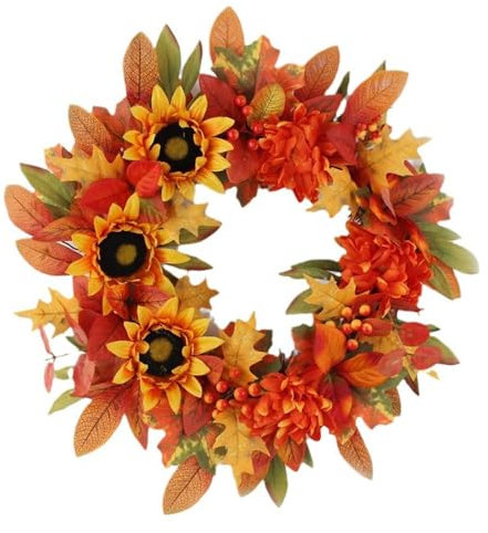 Marooma Sonnenblumen-Herbstkranz, Herbst-Wandbehang-Kranz, Dekorative Girlande, Thanksgiving-Kränze, Ahornblatt-Girlande für die Haustür, Thanksgiving-Türkranz, Herbst-Türkranz, Herbst-Girlande