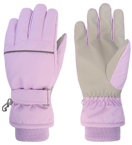 Azarxis Kids Snow Gloves Winter Ski Warm Glove Windproof Thermal Gloves for Boys Girls Cold Weather Outdoor Sports (Purple, 4-6 Years)
